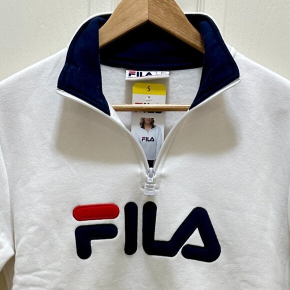 Fila Women's Fleece Pullover Sweatshirt Size S White With Blue Activewear Retro - Picture 2 of 13